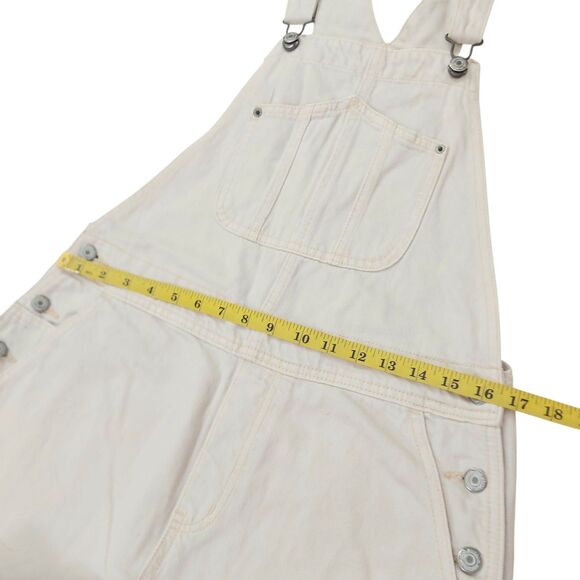 Old Navy Overalls Womens 8 Beige 100% Cotton Side Button Utility Denim Retro Y2K - Picture 10 of 13